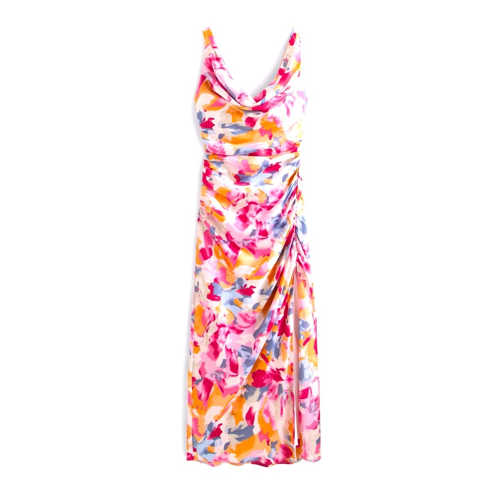 LIKE NEW: Abercrombie Cowl Neck Satin Floral Dress